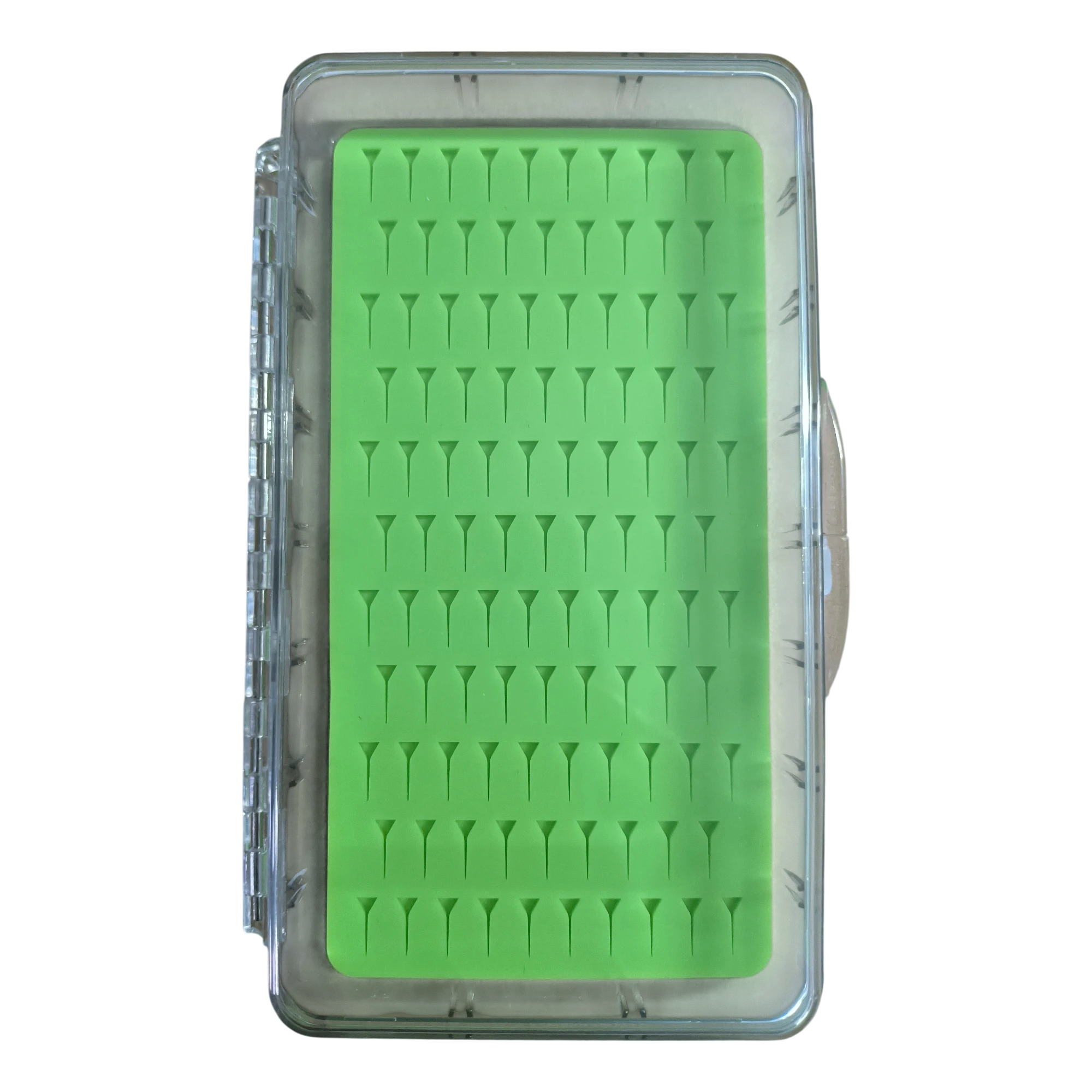 Slimline clear view fly box with green micro-slit foam